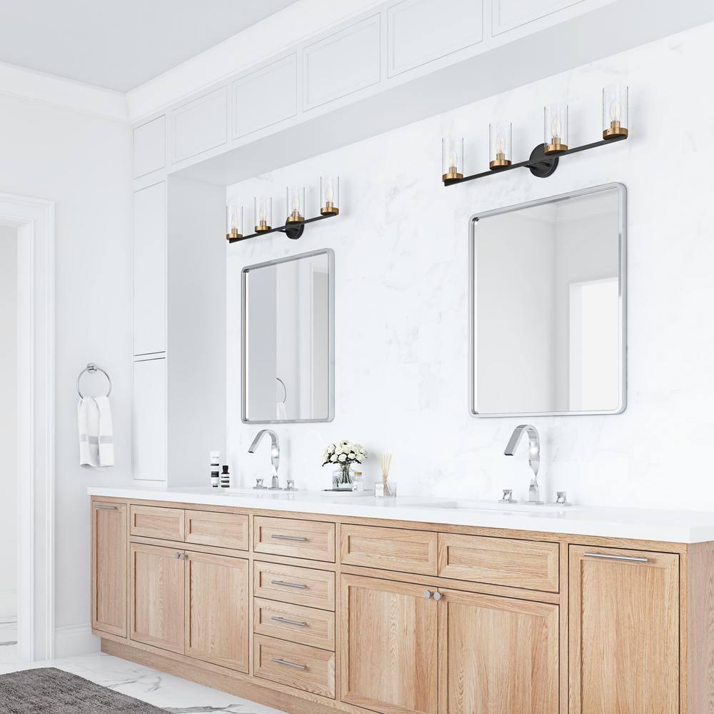 Aiwen 4-Light Bathroom Light Fixtures Modern over Mirror Wall Lamp with Clear Glass Shade Porch Wall Lamp