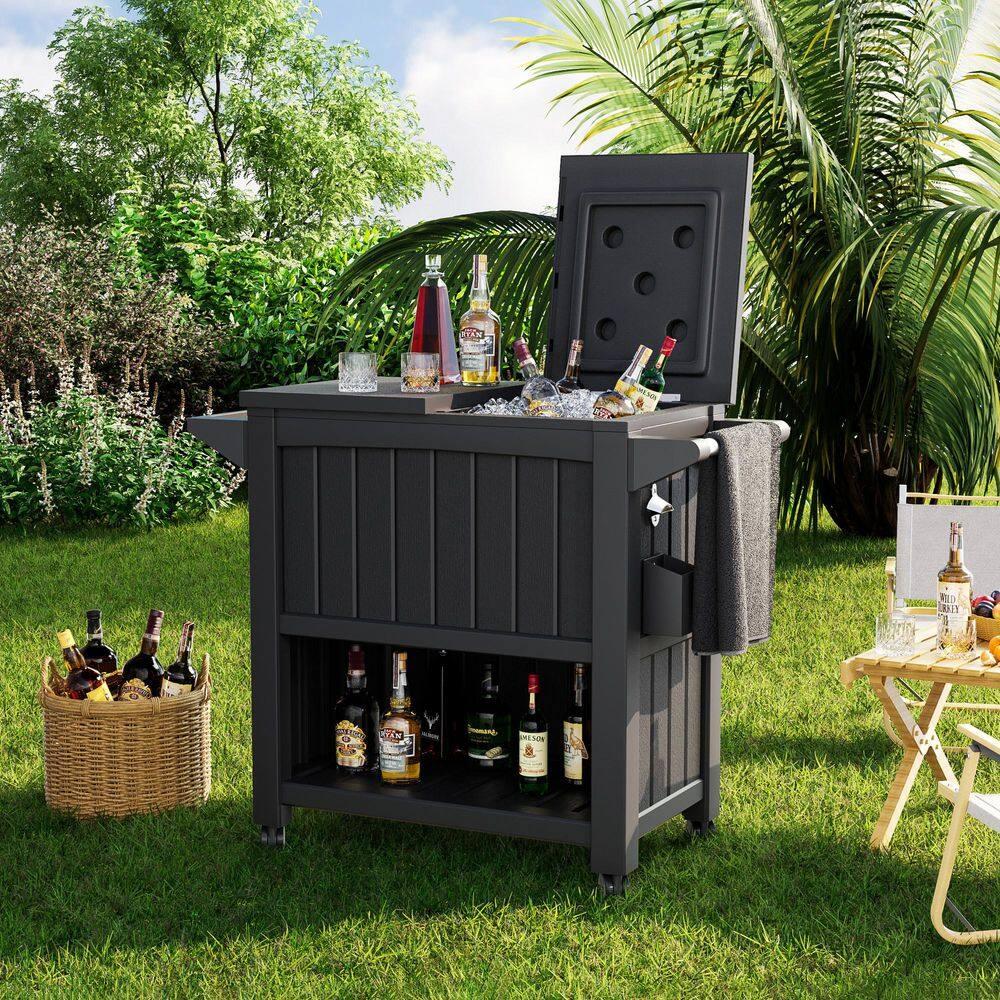 YITAHOME 85 Quart Rolling Cooler Cart with Bottle Opener Drainage, Portable Cooler on Wheels, Outdoor Beverage Cart Ice Chest for Patio Pool Deck Party BBQ Cookouts (Taupe)