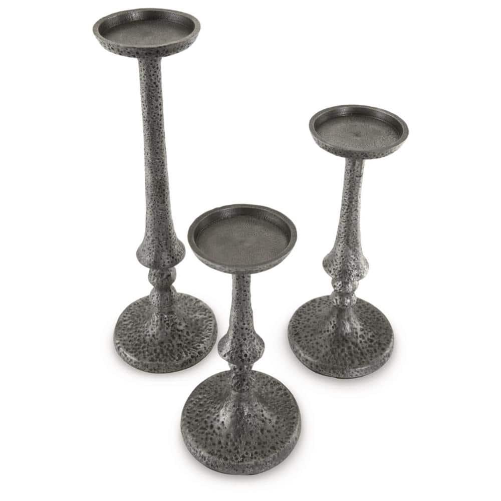 Signature Design by Ashley Casual Eravell Candle Holder, Set of 3, Pewter Finish
