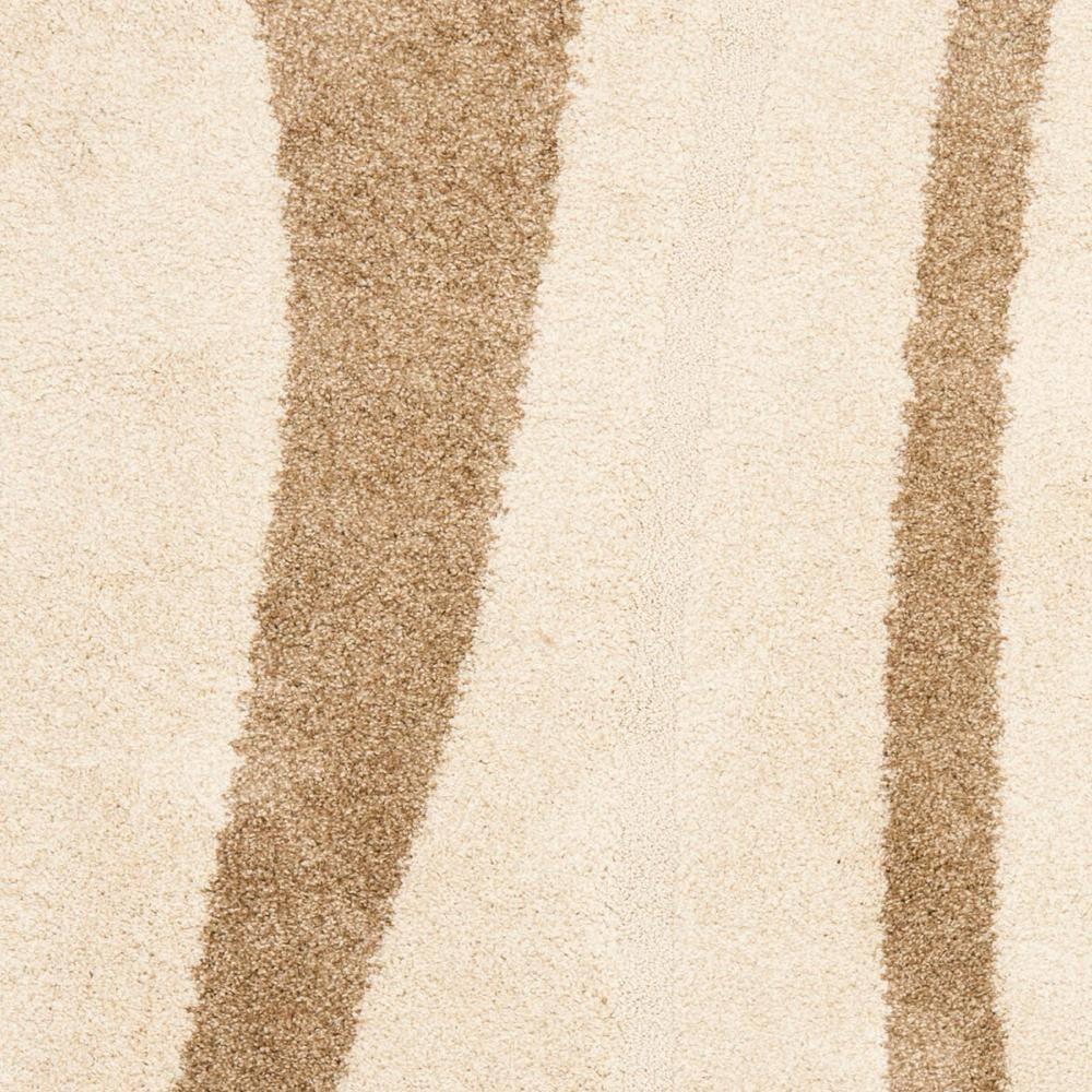 Florida Shag SG451 Power Loomed Indoor Area Rug - Cream/Dark Brown - 6'7"x6'7" - Safavieh