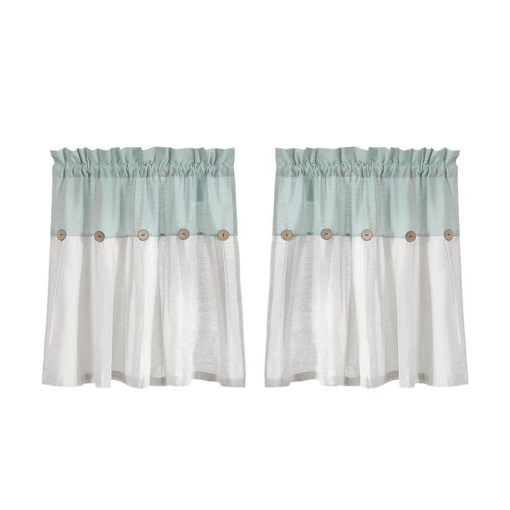 Lush Decor Linen Button Cotton Blend Tailored 29'' W Cafe Curtain (Set of 2)