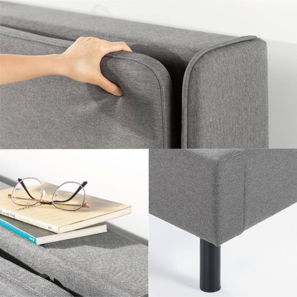 Zinus 41" Avery Platform Bed, Reclining Fabric Headboard and USB Ports, Grey, Full