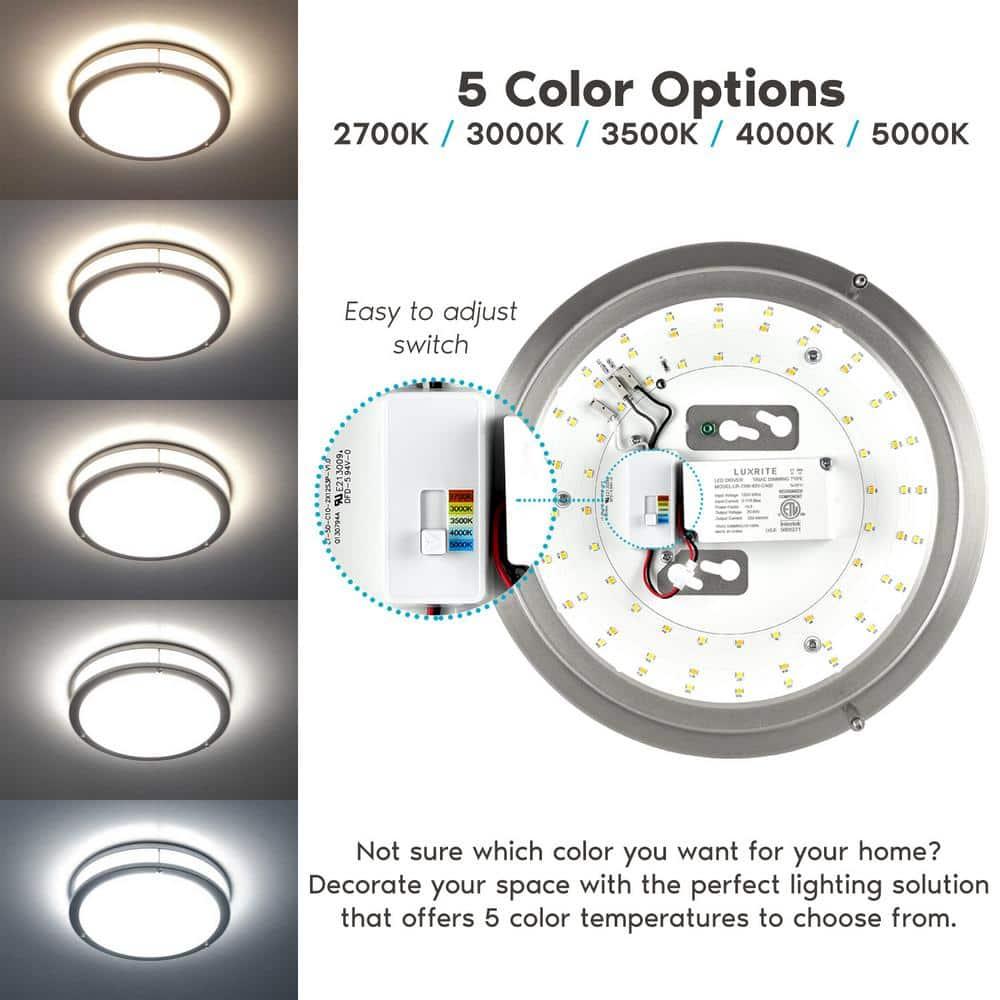 Luxrite 10 Inch Dimmable LED Flush Mount Ceiling Light, 14W, Variable Color Temperature, 1050 Lumens
