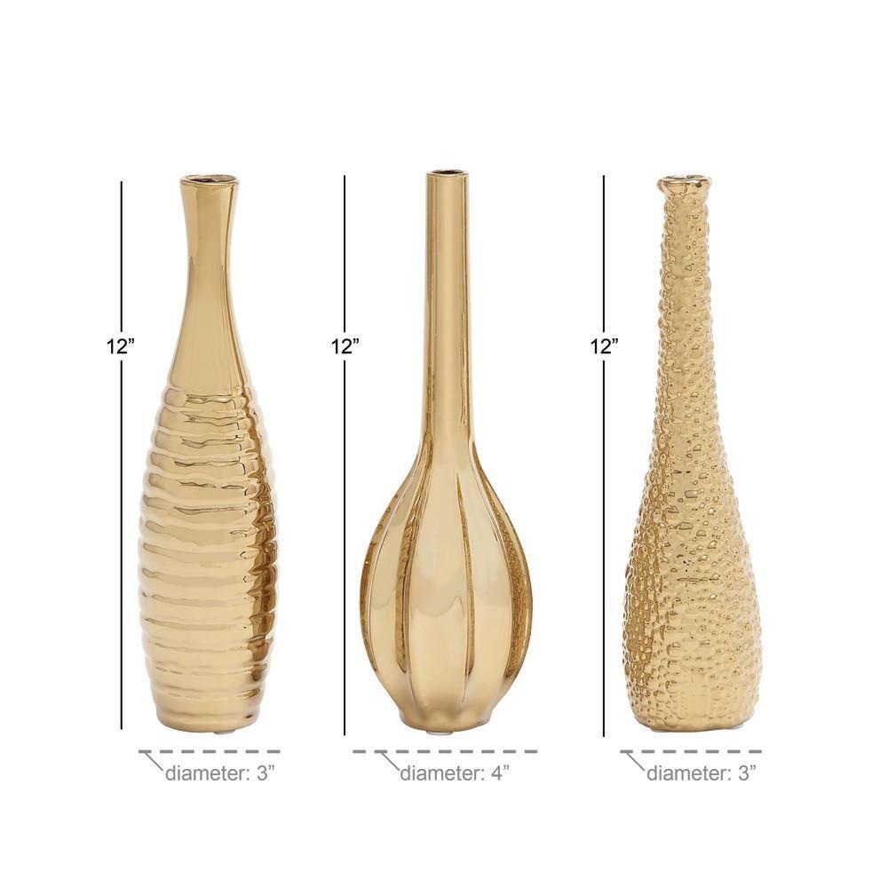 Olivia & May Decorative Ceramic Vases Gold 12" 3pk: Stoneware Novelty Containers, Spot Clean, Set of Three