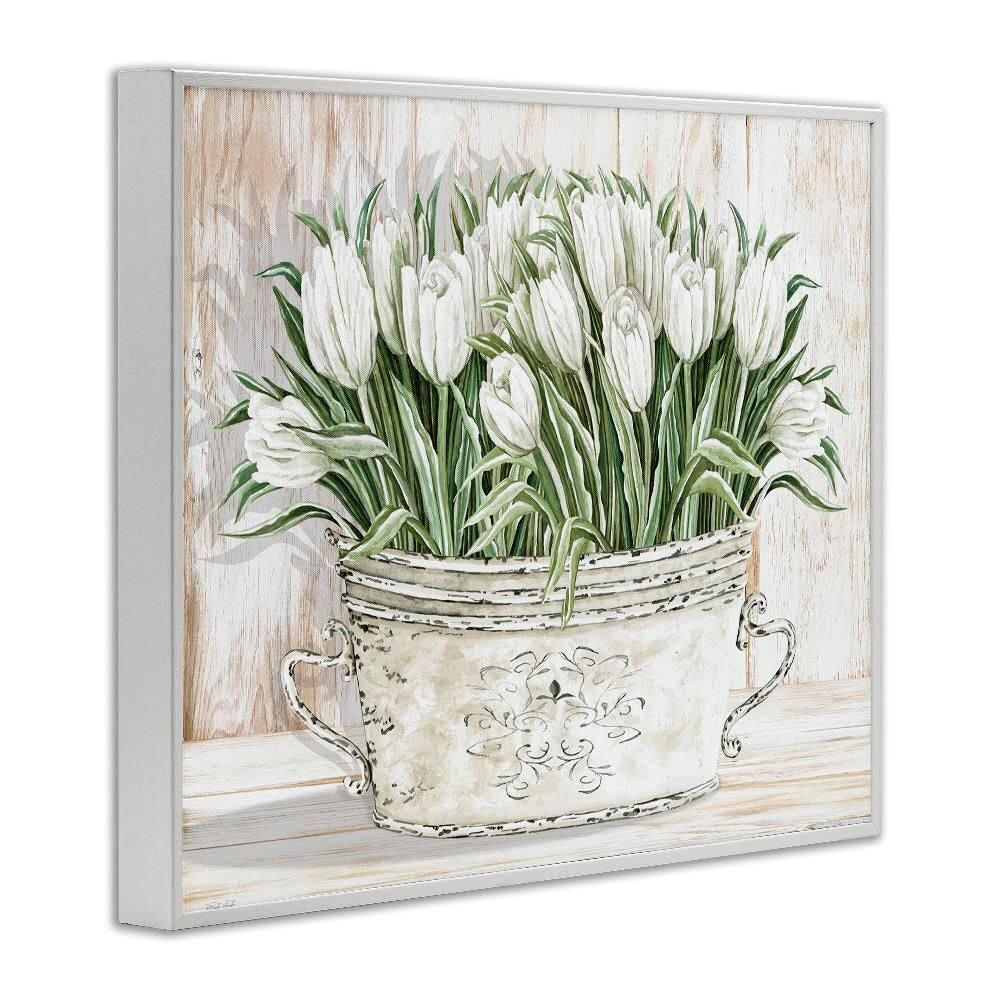 Stupell Industries White Tulip Flowers Fresh Vintage Country Tin Painting Framed Giclee Texturized Art by Cindy Jacobs
