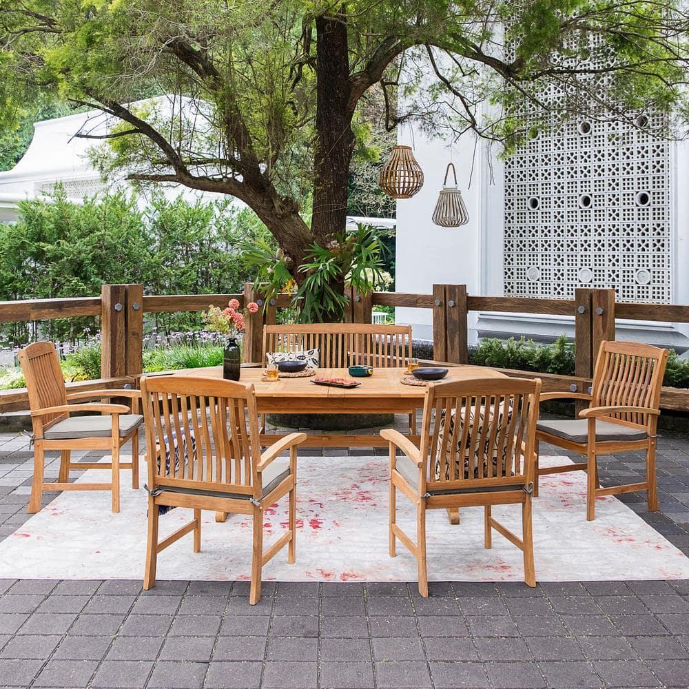 Cambridge Casual 6pc Caterina Teak Wood Outdoor Dining Set with Beige Cushion: Weather-Resistant, 2" Umbrella Hole, Galvanized Steel Hardware