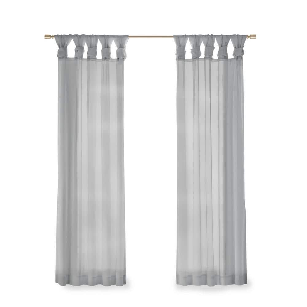 Madison Park Ceres Adult Twisted Tab Voile Sheer Curtain Panel Pair Light Grey 50x63 - Indoor Living Room