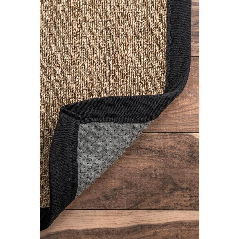 nuLOOM 3x5 Elijah Seagrass Area Rug, Black, Solid Farmhouse Style, Cotton Bordered, Basketweave, Natural Fiber, For Bedroom, Dining Room, Living Room, Hallway, Office, Kitchen, Entryway