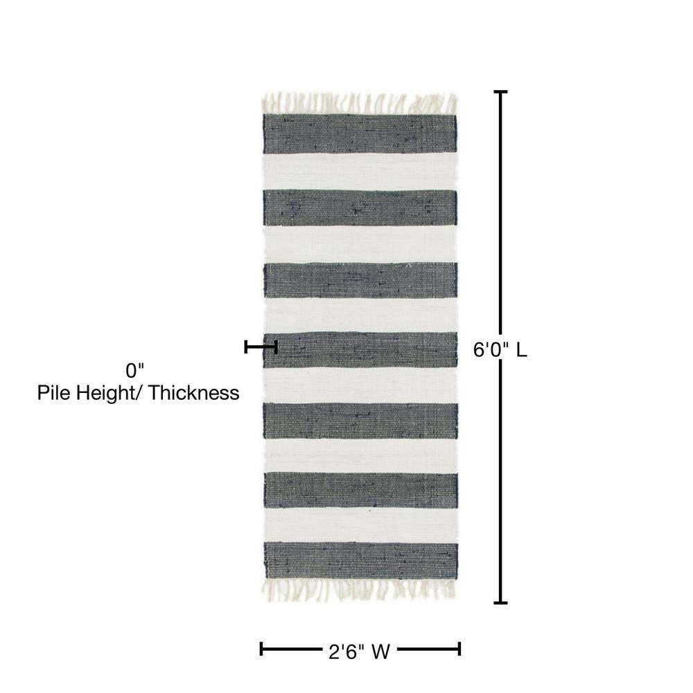 Unique Loom Chindi Rag Collection Area Rug - Striped (2' 7" x 6' 1" Runner Navy Blue/Ivory)