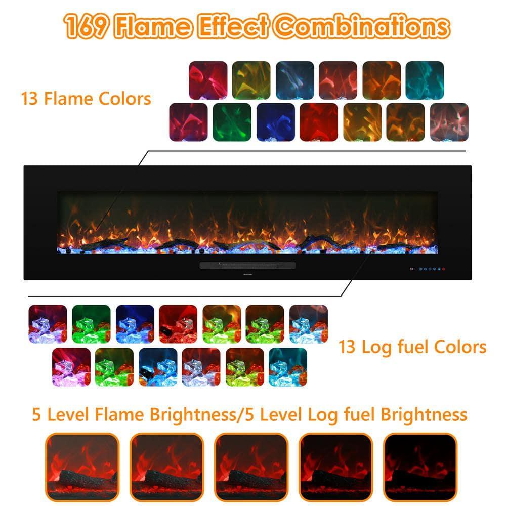 84 in. Electric Fireplace, Fireplace Insert/Wall Mounted with Thermostat, 1500-Watt to 750-Watt in Black