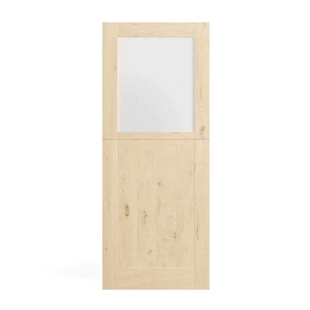 CHIC MODE Interior Dutch Door - Half Frosted Glass Split Single Door Slab, Modern Style Farmhouse Closet Door, Natural Pine Wood(Not Include Door Hinges)