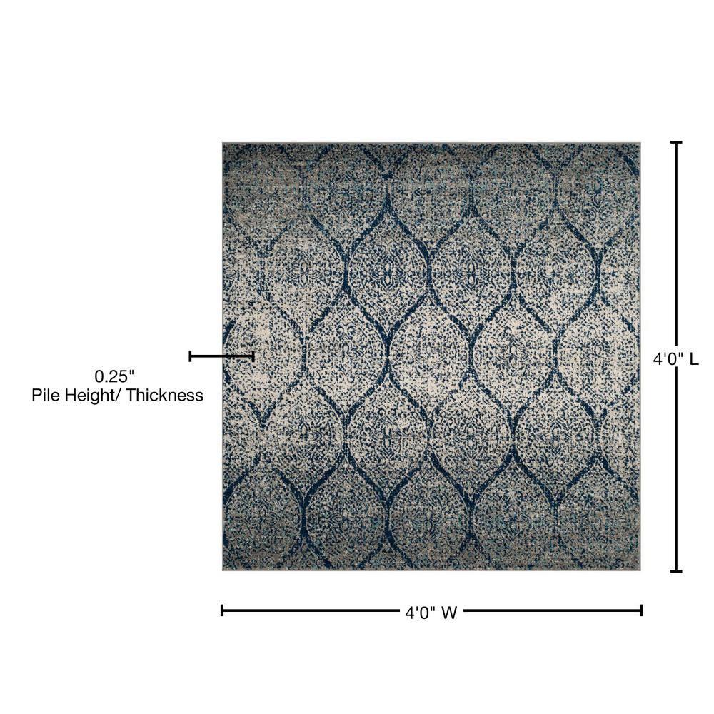 Madison MAD604 Power Loomed Indoor Area Rug - Navy/Silver - 4'x4' - Safavieh
