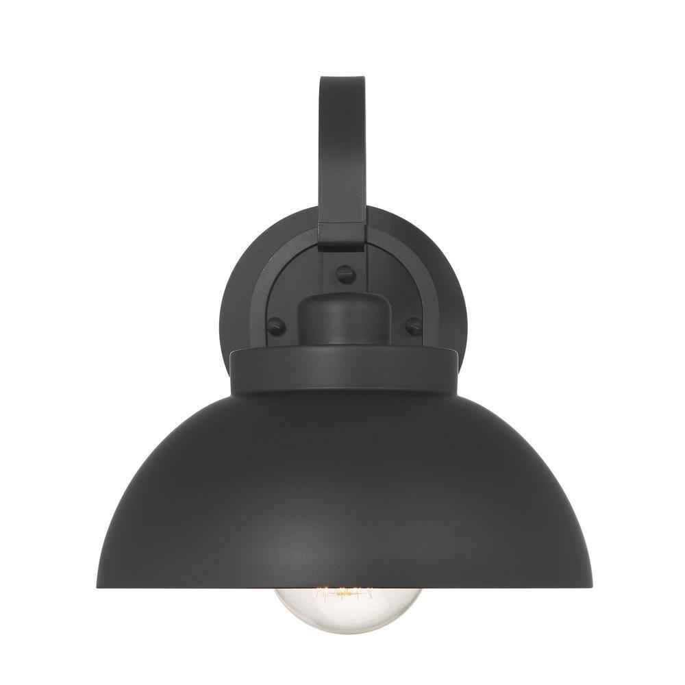 Robert Stevenson Lighting Easton Modern Farmhouse Metal Shade and Exposed Bulb Wall Mounted Outdoor Light Matte Black: ETL Listed, Steel Body