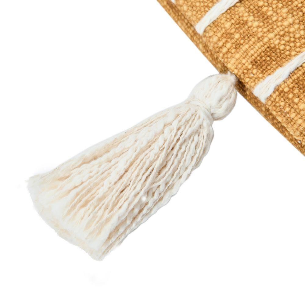 Creative Co-Op Creative Co-Op Woven Cotton Pillow with Appliqued Stripes and Tassels, Mustard and White