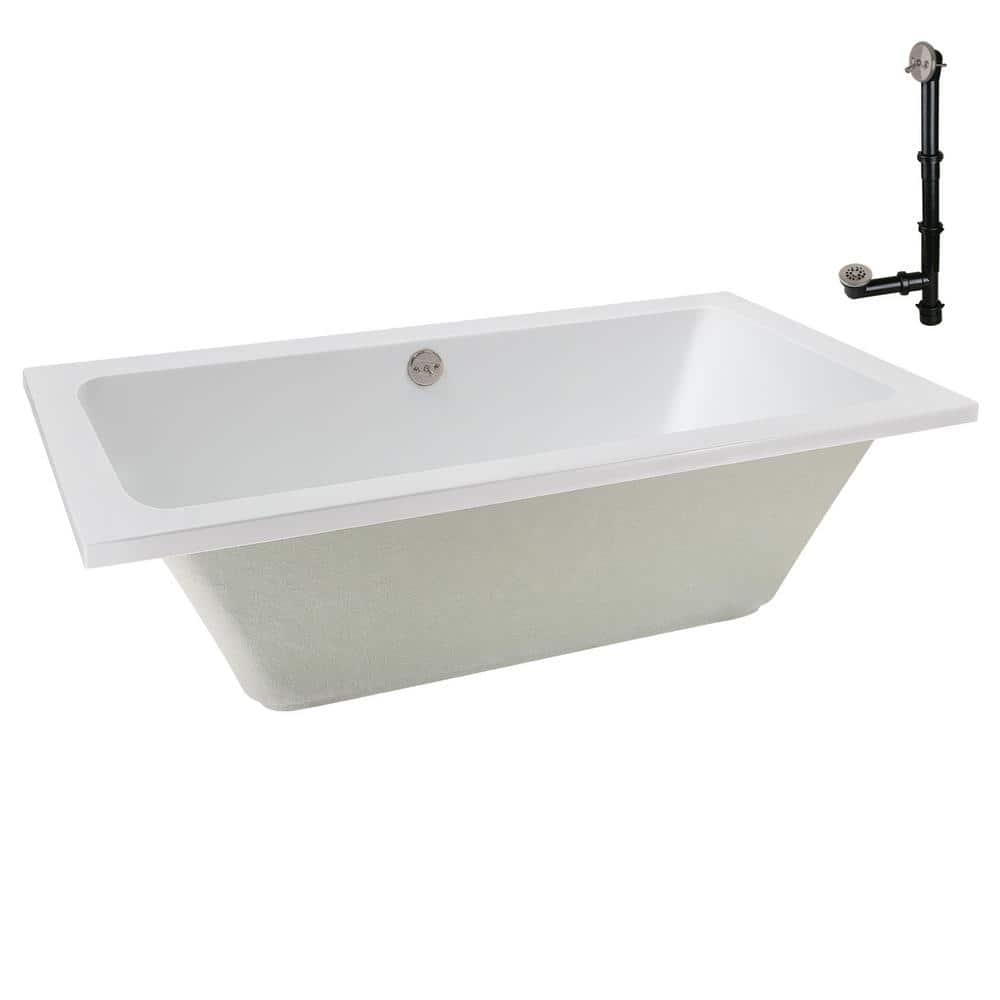 60" x 32" Acrylic Soaking Drop-In Bathtub, Drain Included