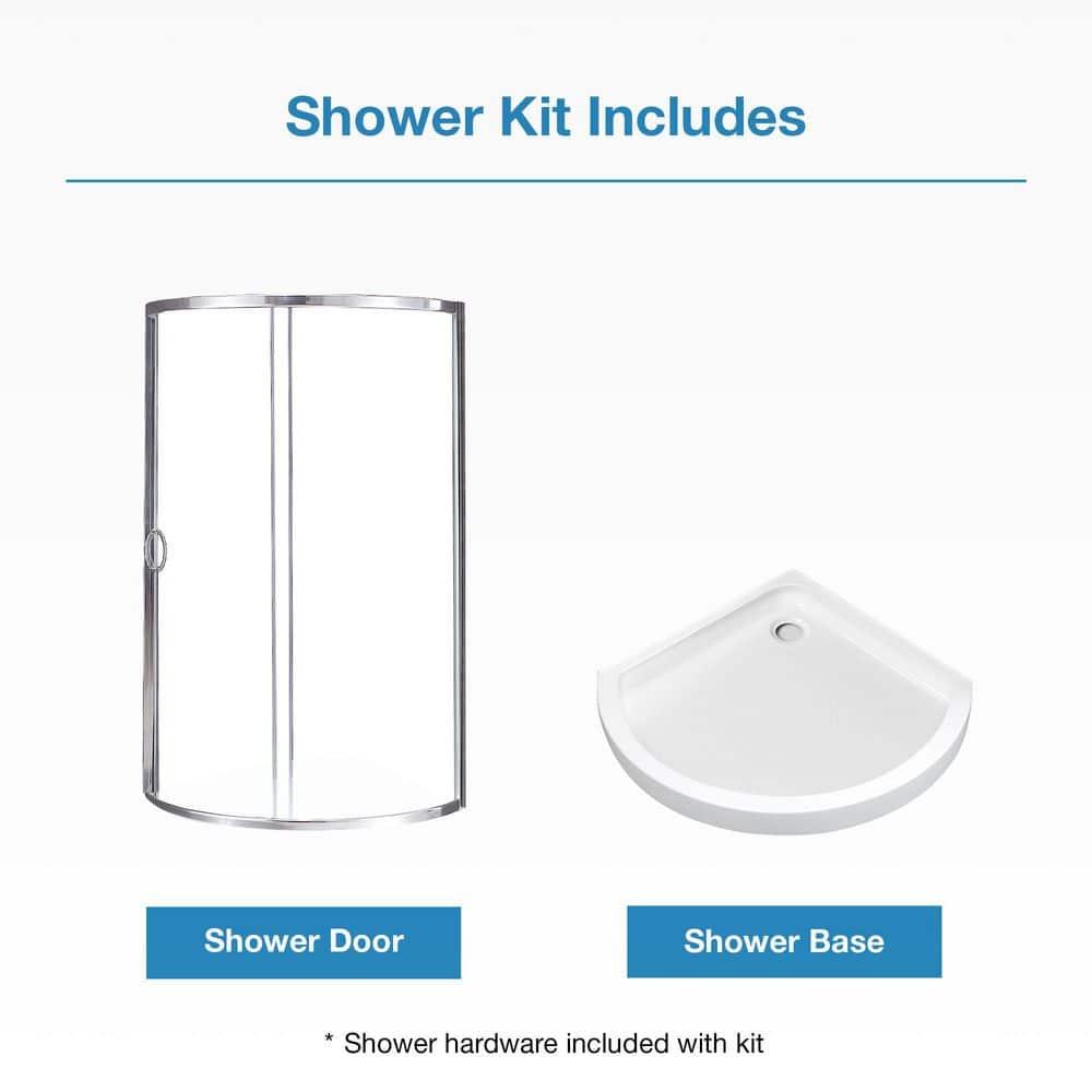 OVE Decors Breeze Premium 33 in. Framed Round Shower Kit w/ Clear Glass, Base