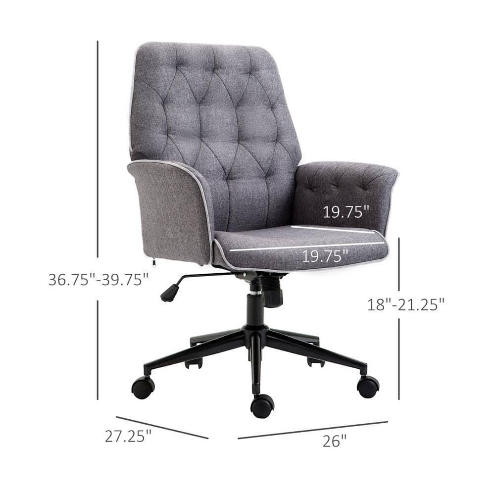 Vinsetto Modern Mid-Back Tufted Linen Home Office Desk Chair with Arms, Swivel Adjustable Task Chair, Upholstery Accent Chair with Soft Seat, Gray