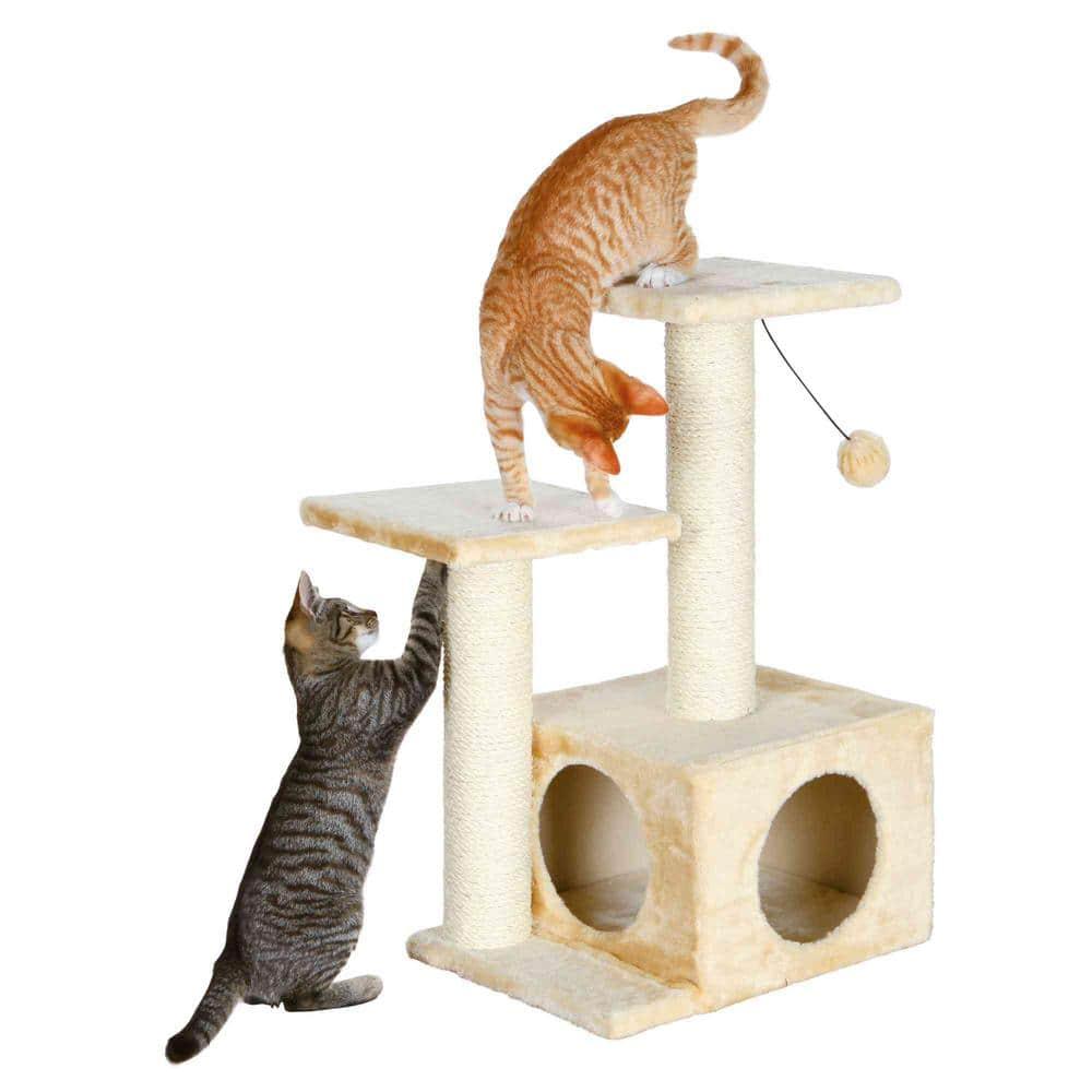 TRIXIE Valencia Plush & Sisal 3-Level 28" Cat Tree with Scratching Posts & Condo, Beige