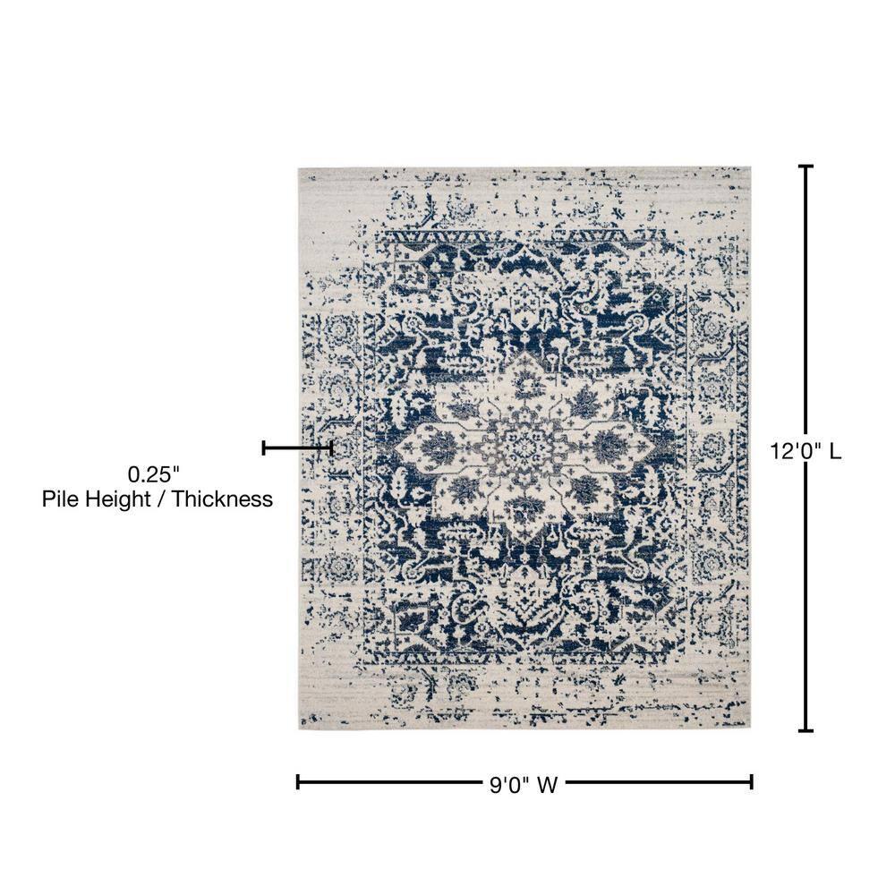Safavieh  Madison Snowflake Medallion Rustic Farmhouse Distressed Rug Cream/Navy 9' x 12' 9' x 12' Indoor Living Room, Bedroom, Dining Room Runner,