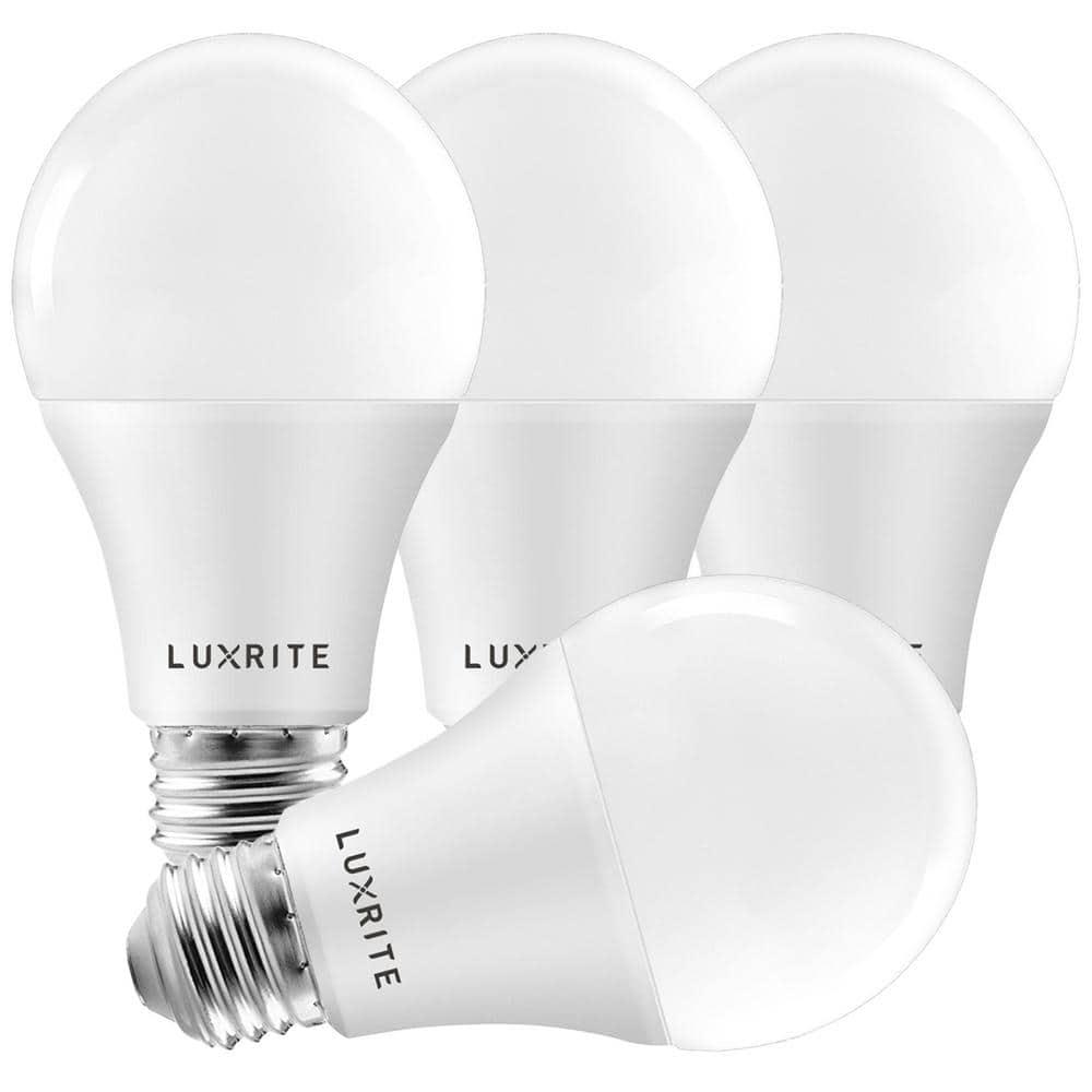 Luxrite A19 LED Light Bulbs 100 Watt Equivalent Dimmable, 3000K Soft White, 1600 Lumens, Enclosed Fixture Rated,s 15W, E26 Medium Base 4 Pack