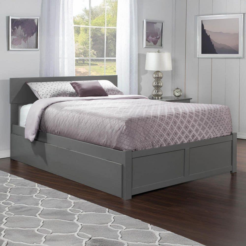 Orlando Full Platform Bed with Flat Panel Foot Board and Full Size Urban Trundle Bed in Grey