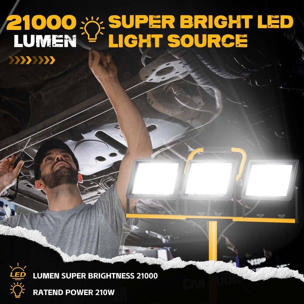 21000 Lumen Work Lights with Stand，3 Adjustable Head LED Work Light, with Adjustable and Foldable Tripod Stand, Waterproof Lamp with Individual Switch with 6500 Kelvin Color Temperature
