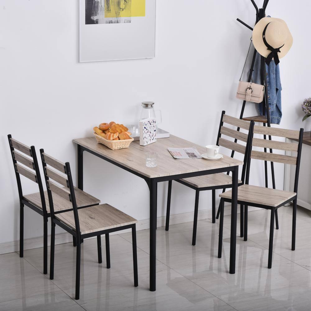 HOMCOM Modern 5-Piece Wooden Counter Dining Kitchen Table Set, 1 Table 4 Chairs Metal Legs, Suitable For Outdoors, gray