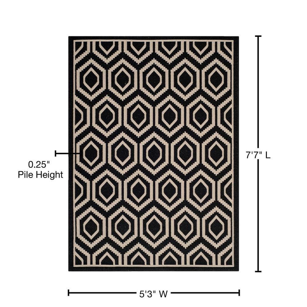 Courtyard CY6902 Power Loomed Indoor and Outdoor Area Rug - Black/Beige - 5'3"x7'7" - Safavieh