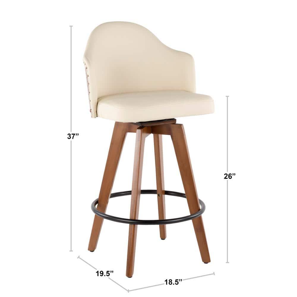 26" Cosmo Mid-Century Modern Counter Height Barstool Cream - LumiSource: Padded, Faux Leather, Wood Legs
