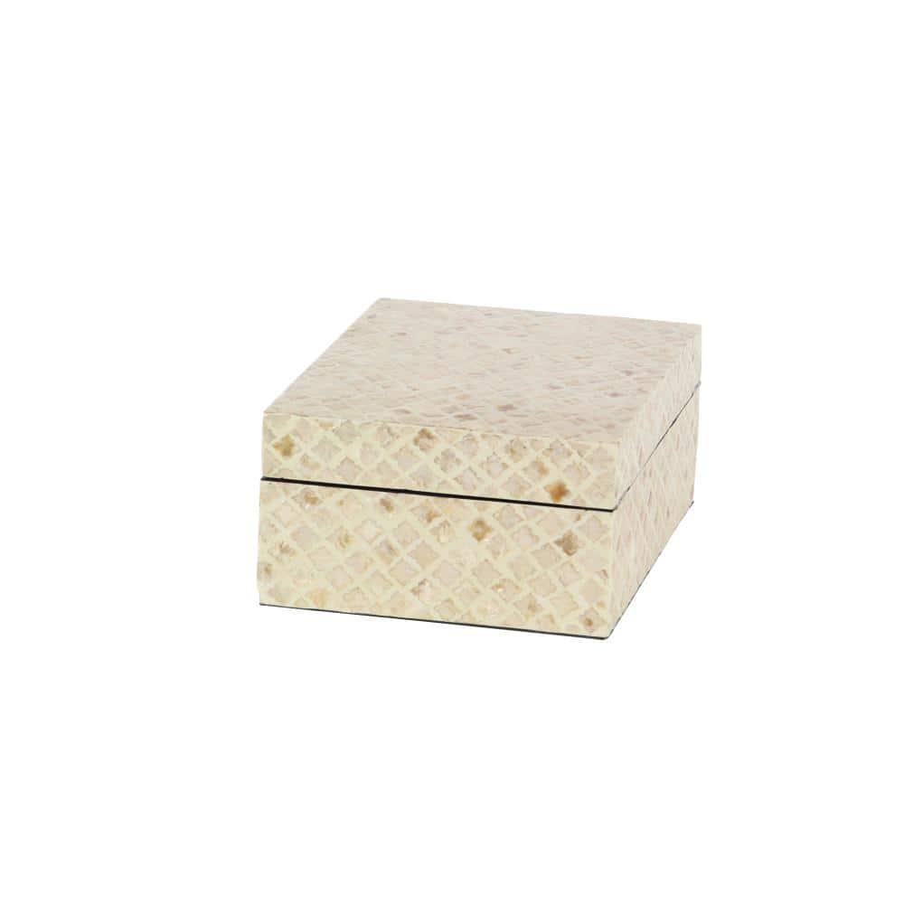 Set of 2 Shell Inlaid Wooden Boxes Natural - Olivia & May: Coastal Style Storage with Felt Stoppers