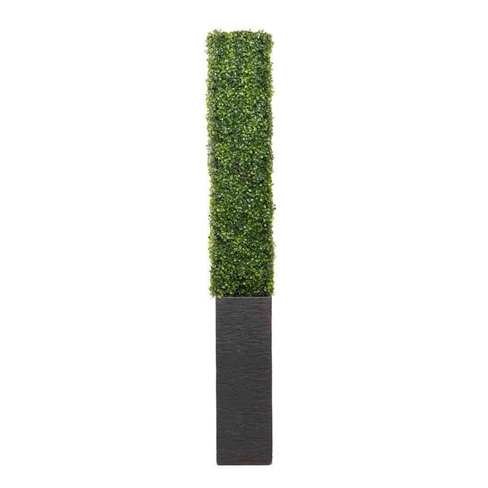 DecMode 66" Tall Boxwood Hedge Artificial Topiary in Realistic Leaves and Black Cement Planter Box