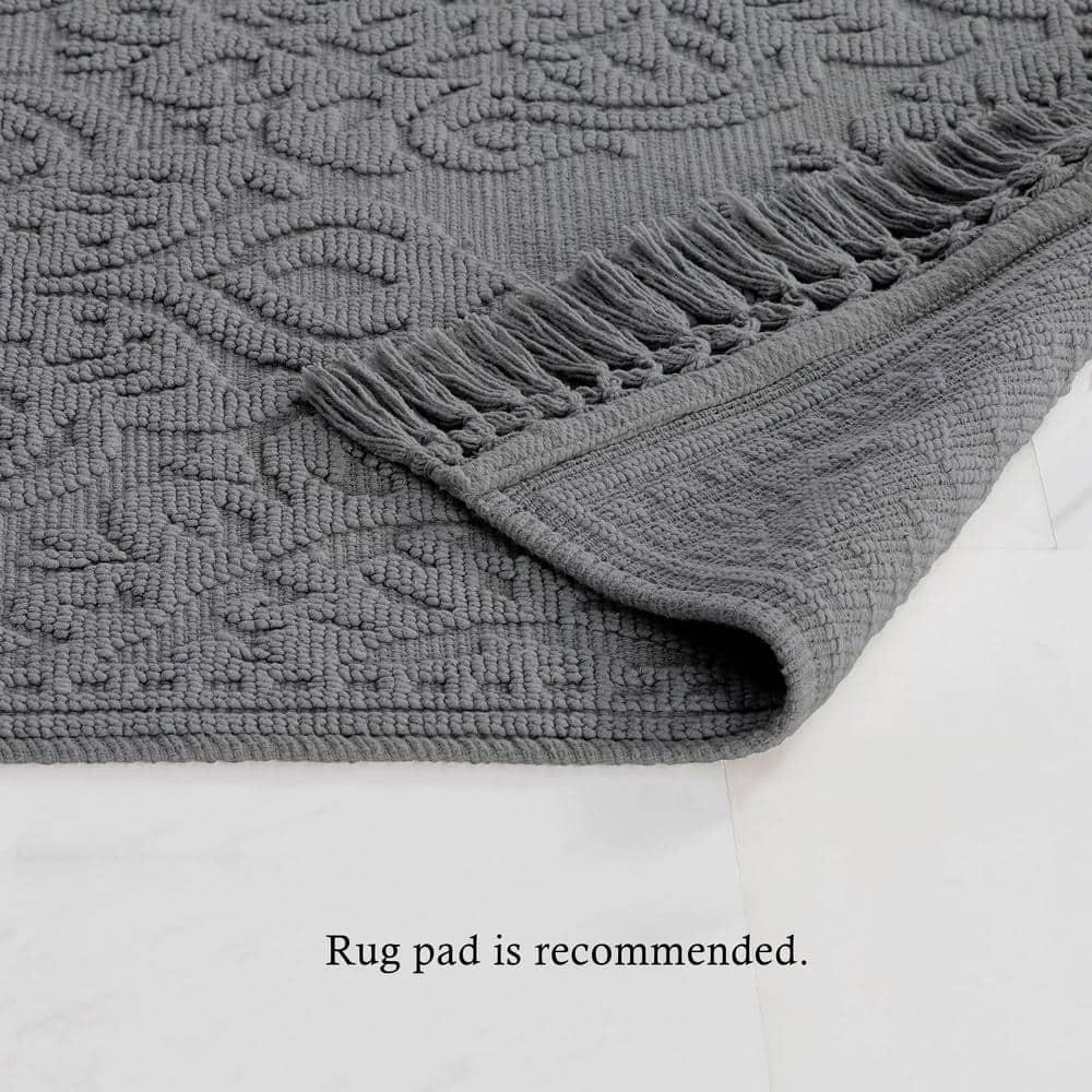 Jean Pierre Ricardo Cotton Fringe 2-Piece Bath Rug Set, Dark Grey