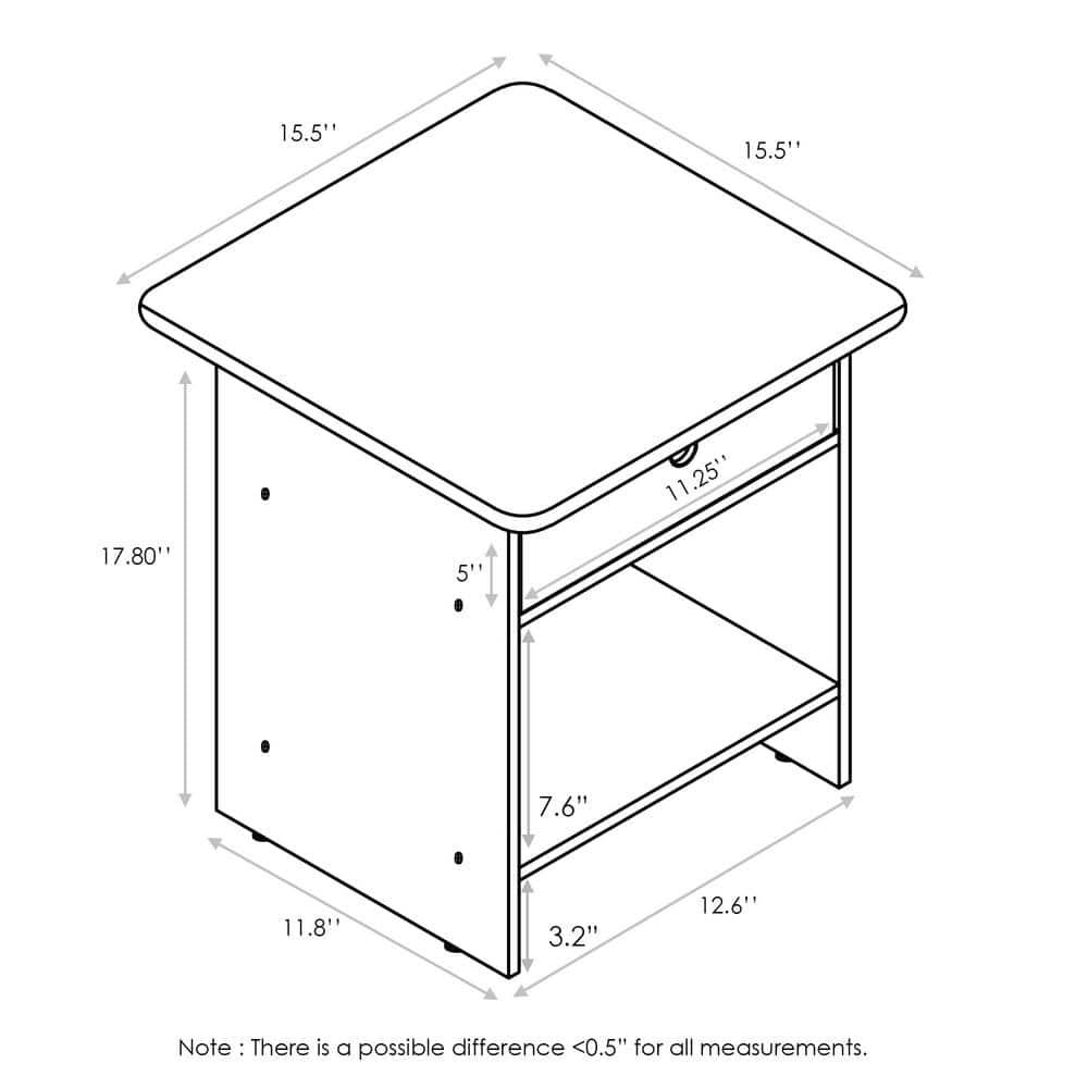Furinno 10004 End Table / Nightstand Storage Shelf with Bin Drawer, Dark Espresso/Brown