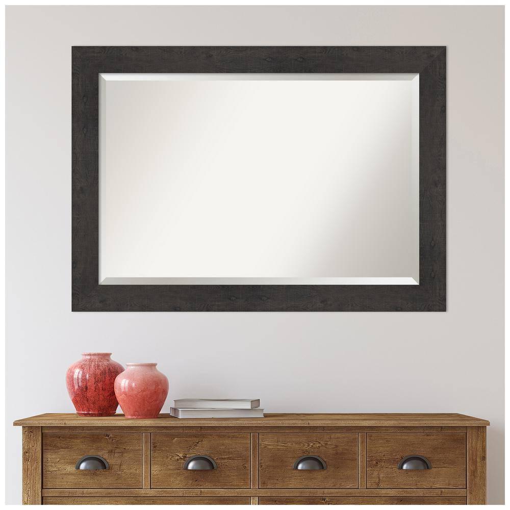 Amanti Art Beveled Bathroom Wall Mirror - Rustic Plank Espresso Frame Outer Size: 41 x 29 in