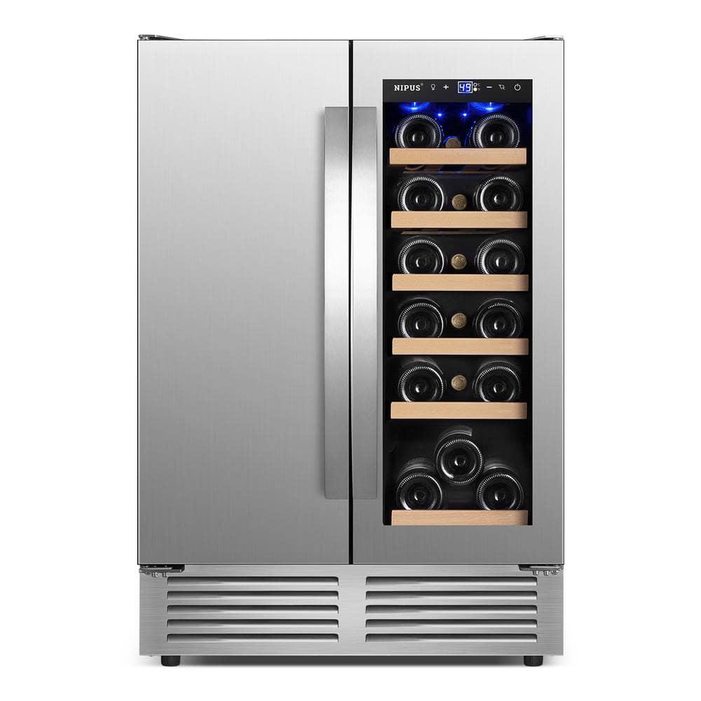 24 Inch Dual Zone 18 Bottle and 57 Can Wine & Beverage Refrigerator Built-in/Freestanding Cooler for Beer Wine Drink with Built-In Light Classic Series