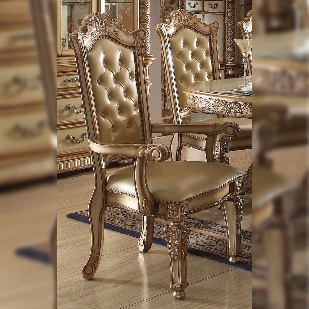 ACME Furniture Vendome Tufted Arm Chair in Bone and Gold Patina (Set of 2) (Set of 2)