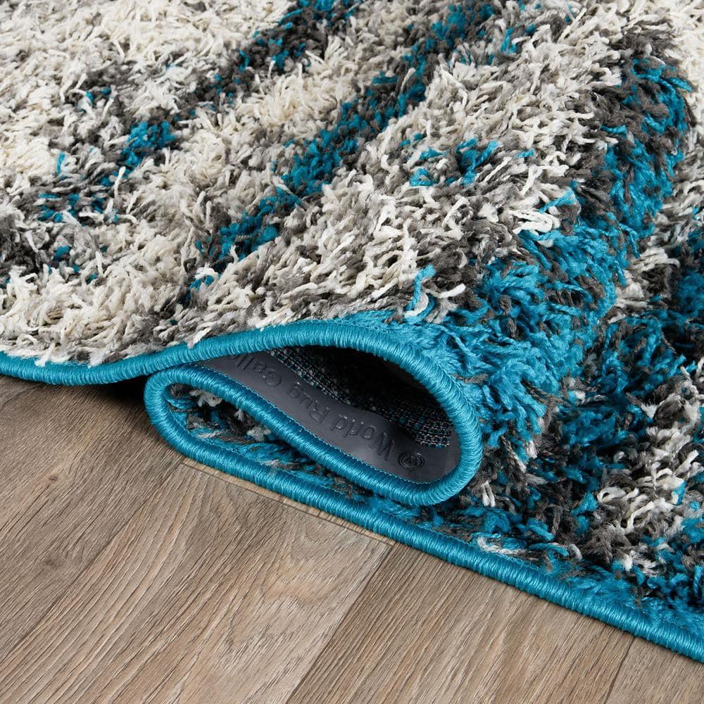 World Rug Gallery Modern Abstract Design Plush Shag Area Rug - Turquoise 5' x 7'