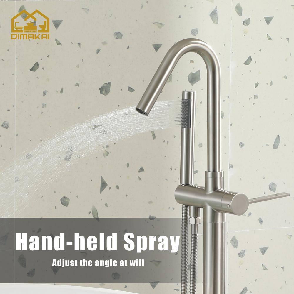 Double Handle Floor Mounted Freestanding Tub Filler With Handshower