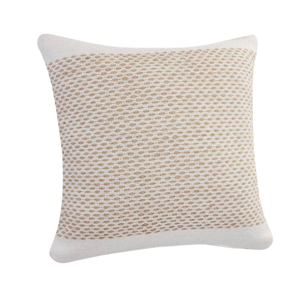 LR Home Rin Bordered Farmhouse Cotton Throw Pillows, Natural/White, 20" x 20", Set of 2