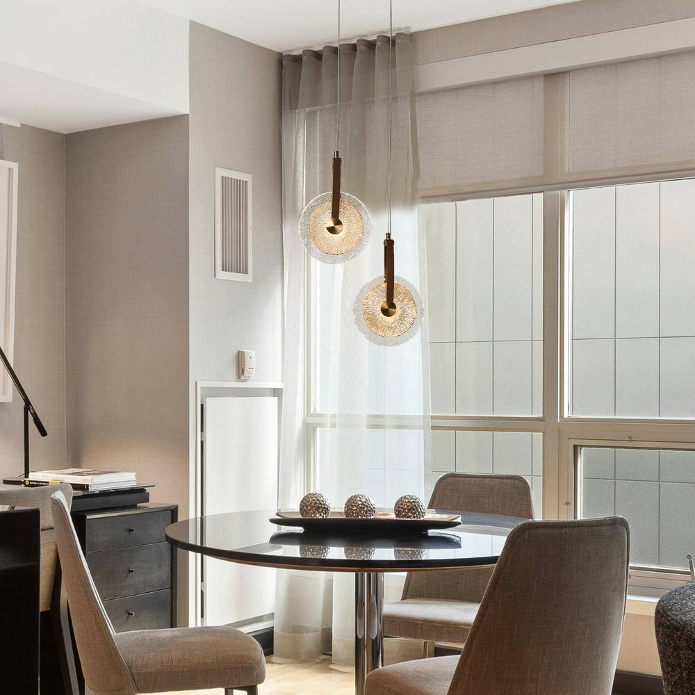 LNC Modern Gold LED 2-Light Chandelier Art Disc Design Pendant Lights for Kitchen Island Foyer