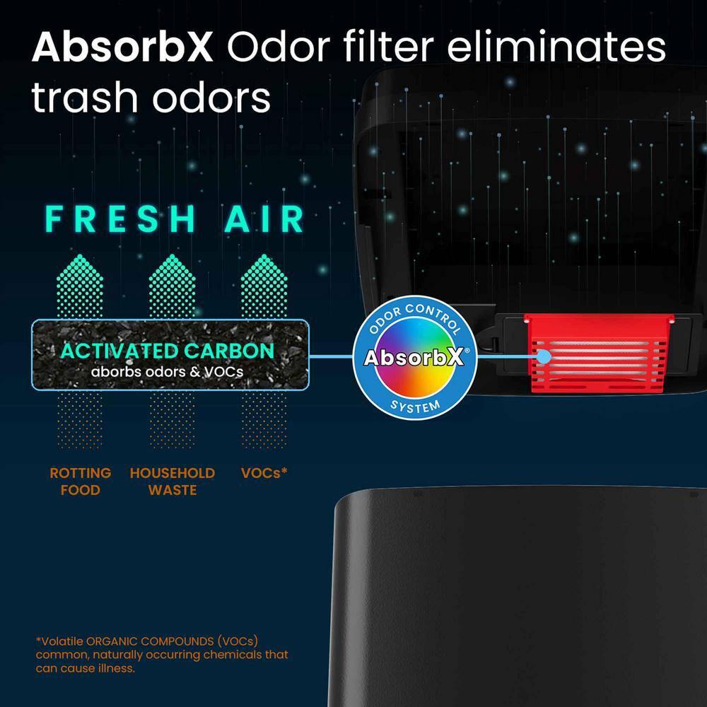 iTouchless Sliding Lid Sensor Kitchen Trash Can with AbsorbX Odor Filter 14 Gallon Black Stainless Steel