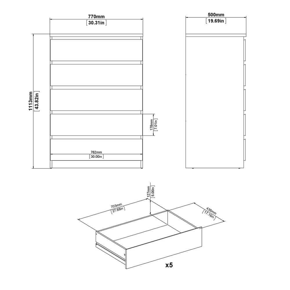 Wood Scottsdale 5 Drawer Chest in Truffle Gray-Tvilum