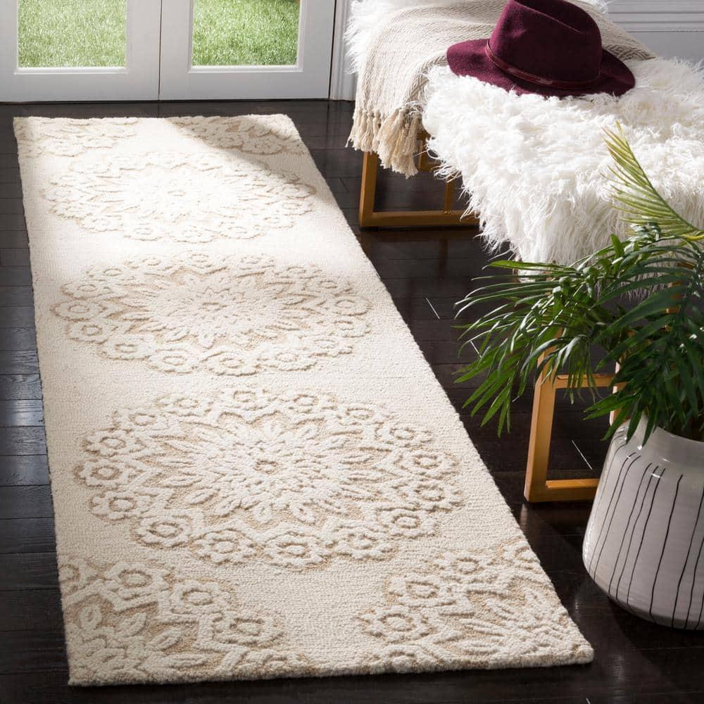SAFAVIEH Blossom Brody Geometric Wool Runner Rug, Ivory/Beige, 2'3" x 8'