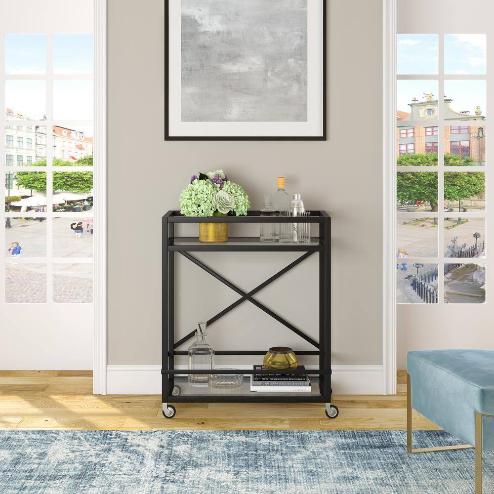 Evelyn&Zoe 30" Blackened Bronze Metal/Glass Bar Cart