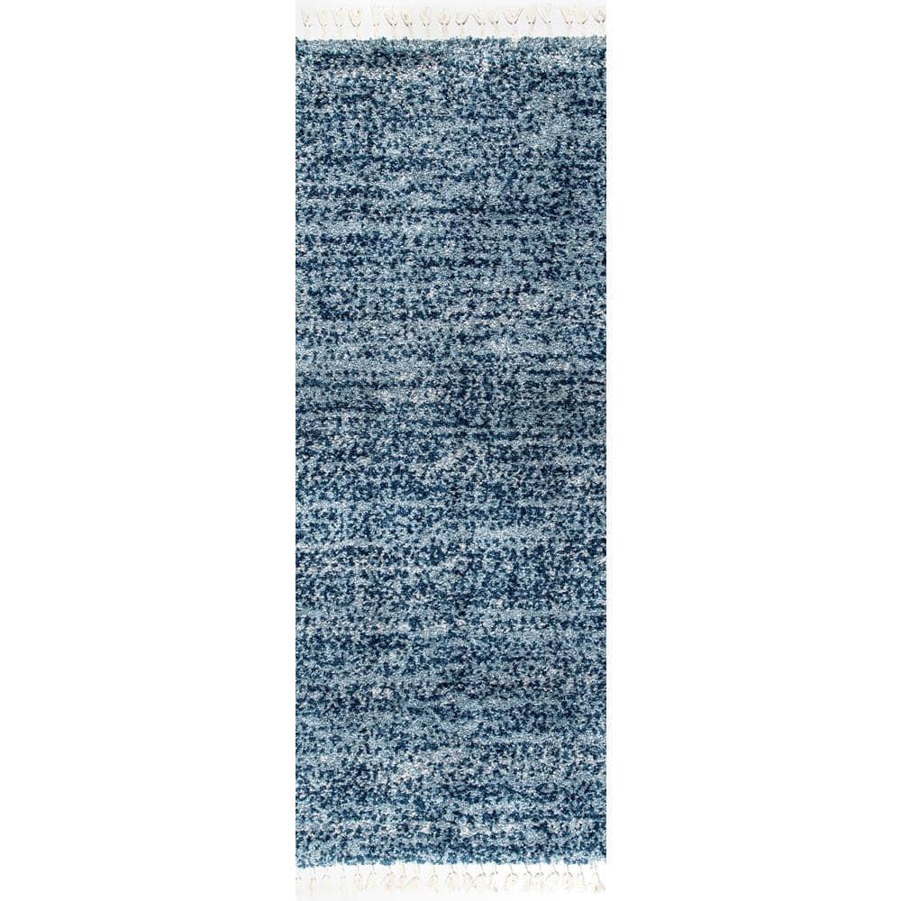 Nuloom Brooke Solid 2x6 Runner Shag Indoor Area Rug for Living Room Bedroom Dining Room Nursery Entryway Hallway, Blue/Ivory