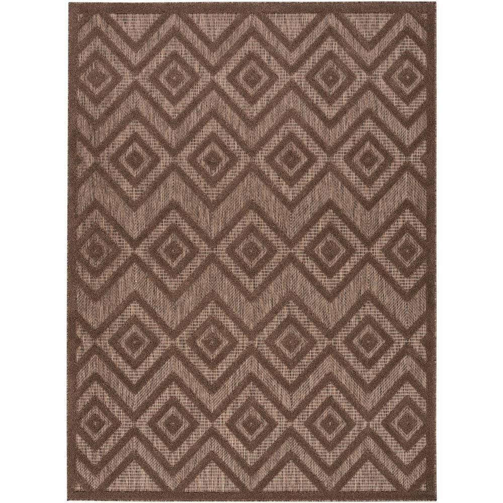 Nourison Versatile Diamond Geometric Flatweave Indoor Outdoor Area Rug Brown 5' x 7'