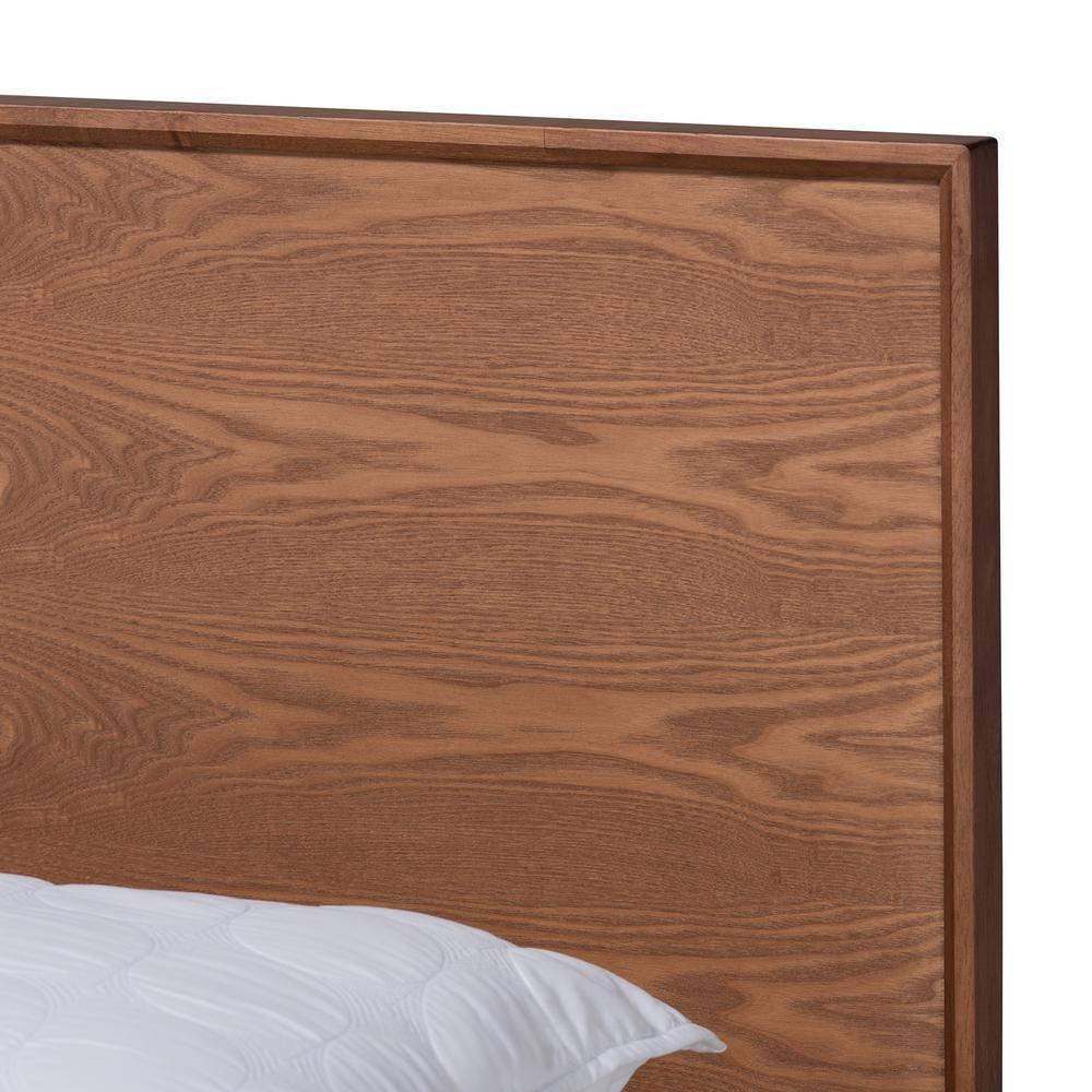 George Oliver Brayden Platform Bed with Walnut Brown Finish in Mid-Century Modern Style