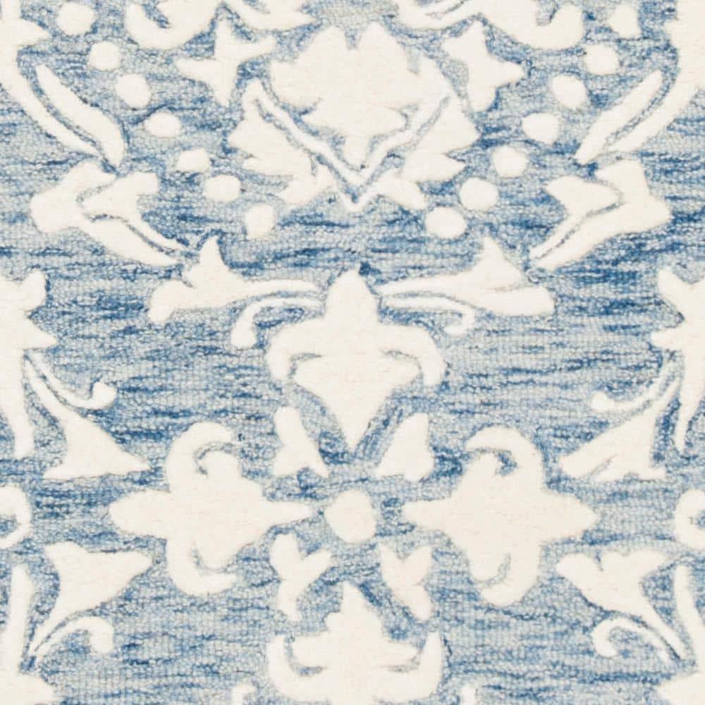 Elegant Blue Floral Hand-Tufted Wool Runner Rug 2'3" x 8'