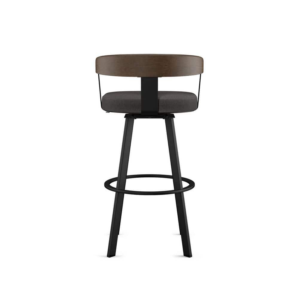 30" Lars Barstool & Gray/Dark Brown - Amisco: Swivel, Upholstered, Metal Frame, Modern Design