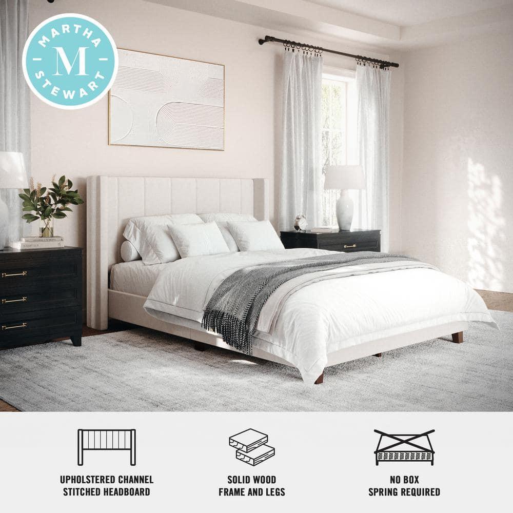 Martha Stewart Martha Stewart Kay Upholstered Platform Bed With Channel Stitched Wingback Headboard